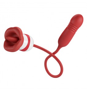 Pretty Love - Ashlynn Tongue Licking Thrusting Vibrator (Chargeable - Red)